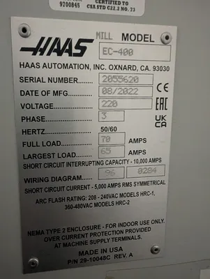 2022 HAAS EC-400PP MACHINING CENTERS,HORIZ,N/C & CNC(Incl.Pallet Changers) | Prime Machinery (9)