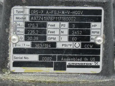 Grundfos CR5-7 A-FGJ-A-V-HQQV Inline Centrifugal Pump 1-3/8" Flanged 230/460V