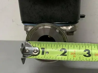 USED ITT 3-WAY DIAPHRAGM STAINLESS STEEL VALVE W/ 2" SANITARY FIT & POSITION MONITOR