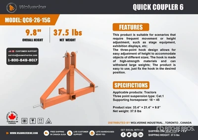 Used WOLVERINE QC6-26-15G QUICK COUPLER 6, Hitches Michigan US | Miedema Asset Management Group #1579540