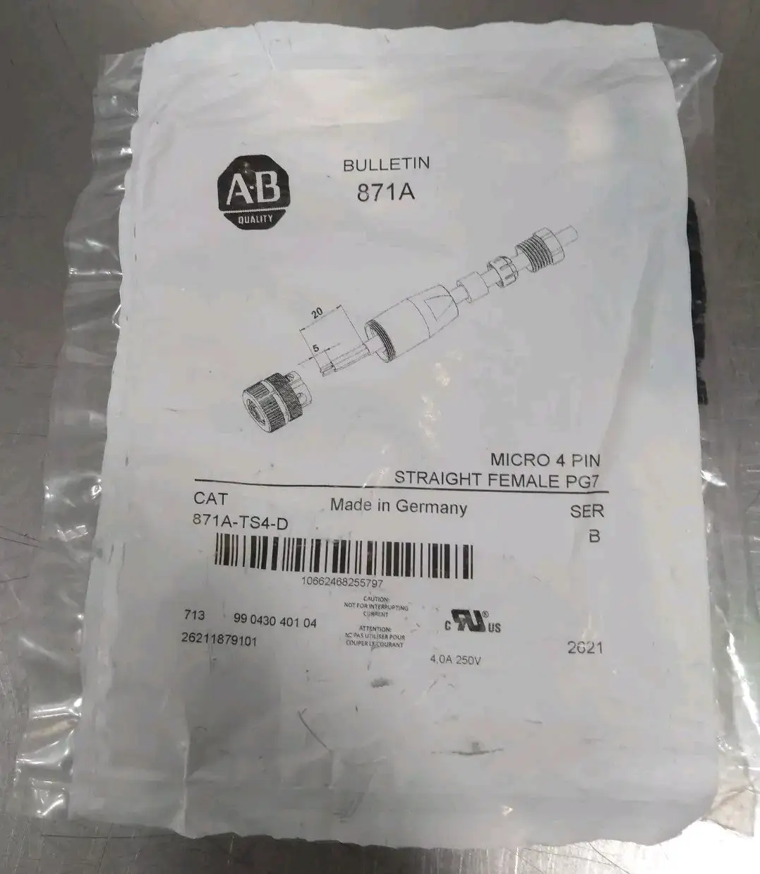 Allen Bradley 871A-TS4-D Ser B Micro 4 Pin Straight Female PG7 Loc5C6