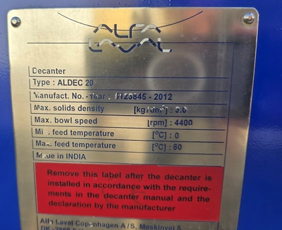 NEW: Alfa-Laval ALDEC 20 decanter centrifuge, 316SS.