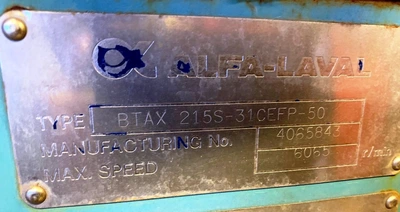Alfa-Laval BTAX 215S-31 CEFP hermetic ultra-clarifier, 316SS.