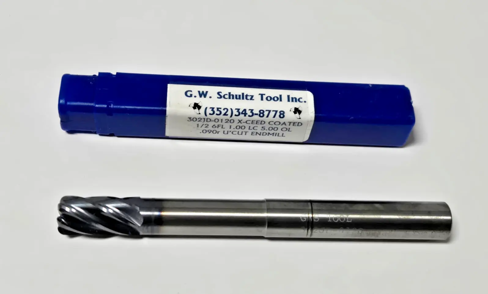 G.W. Schultz Carbide End Mill 6 Flutes 1/2 .090R U'Cut 5" OL 1 LC 302JD-0120
