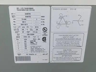 75 kVA Temporary Power Distribution Cart 600V Pri. 208Y/120V Sec.