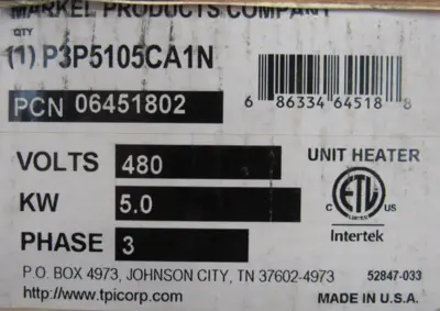NEW TPI P3P5105CA1N HEATER 480V