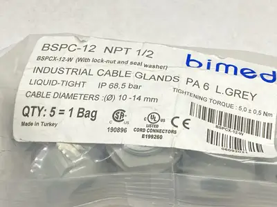 NEW BIMED INDUSTRIAL CABLE GLANDS PA 6 L.GREY PKG OF 5
