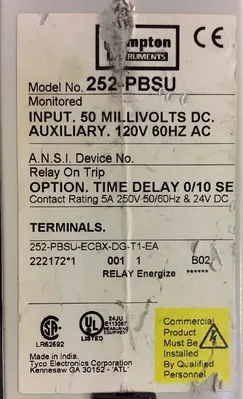 CROMPTON 252-PBSU PROTECTOR RELAY Loc. 4A