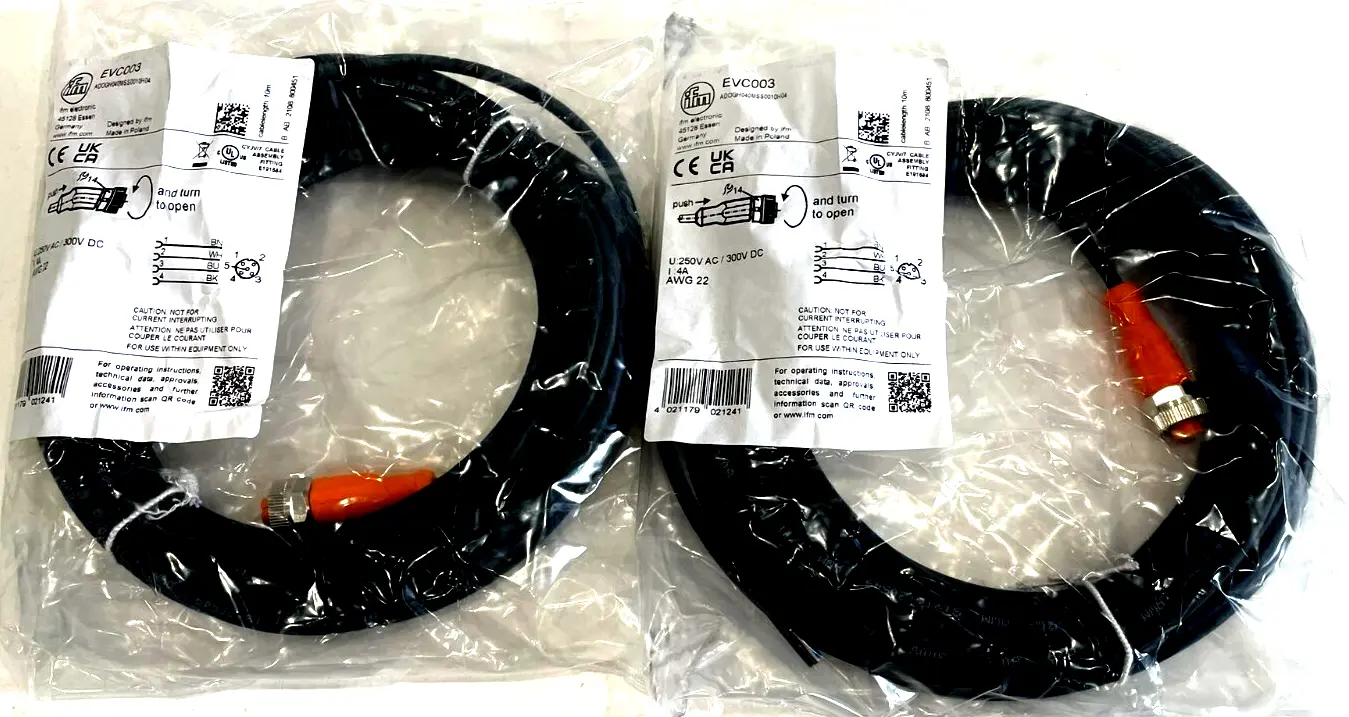 NEW IFM EFECTOR ADOGH040MSS0010H04 EVC003 CABLE W/FEMALE SOCKET LOT OF 2