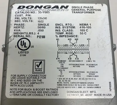 New | in-Stock DONGAN 35-Y005 Miscellaneous Equipment (Electrical & Power) | Surplus Asset Holdings #1189892