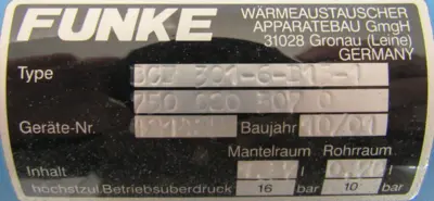 NEW FUNKE BCF 301-6-B15-1 HEAT EXCHANGER 7500203070 BCF3016B151