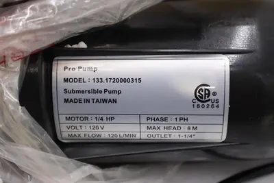 PRO PUMP Submersible Pump 1/4 HP 120 Volt 133.1720000315 STOCK H1177