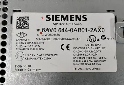 Used Siemens MP377 Automation Control (HMI) South Carolina US | Palmetto Automation #1158519