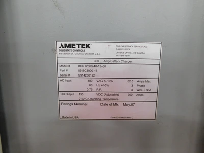 Used AMETEK _UNKNOWN_ Rectifier - Battery Chargers Ohio US | Equipment Recovery Corp. #1331344