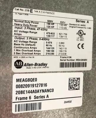 NEW ALLEN BRADLEY AB PowerFlex 700 20BE144A0AYNANC0 150HP 600V WITH BRAKE #S-391
