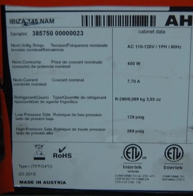 142-0715 AHT Ibiza 145 NAM Sliding Door Self Contained Ice Cream Freezer