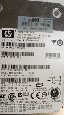 USED HP HP DH036BAAKL 36GB 15,000 RPM 2.5 in. SAS HDD 459889-001