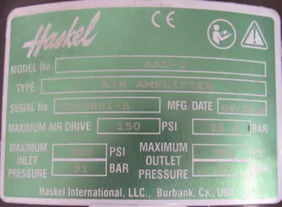 REFURBISHED HASKEL AAD-2 AIR AMPLIFIER AAD2