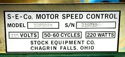 USED S-E-CO 1D25043 MOTOR SPEED CONTROLLER 115V, 220W, 1D25043