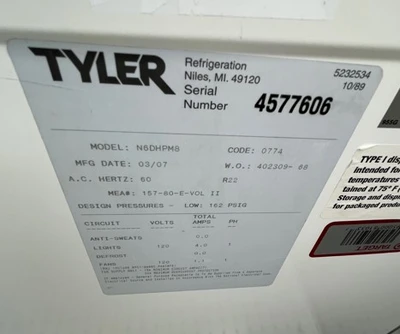 130-0159 Tyler N6DHPM 8’ Remote Multi Deck Dairy Cooler