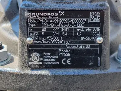 Used GRUNDFOS CR3-19 K-FGJ-A-E-HQQE Parts (Hydraulics and Pneumatics) British Columbia CA | Lenmark #1440584