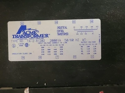 ACME TA-2-81202 2000VA INDUSTRIAL CONTROL TRAMSFORMER