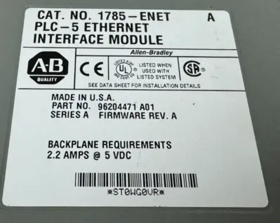 USED ALLEN BRADLEY 1785-L80C15/F CONTROLNET PROCESSOR W/ 1785-ENET
