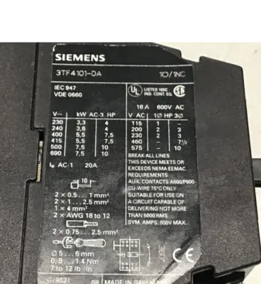 Used SIEMENS 3TF4101-0A PLC Contactors | Ideal Machinery #618716