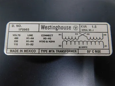 1.5 kVA Westinghouse 1F0965 MTA Control Transformer 230/460V 115V 55°C New