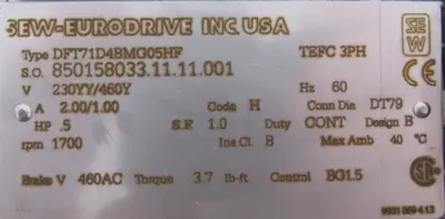 NEW SEW EURODRIVE DFT71D4BMG05HF GEARMOTOR 22.32:1 230/460V R27DT71D4BMG05HF
