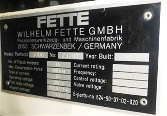 Used FETTE _UNKNOWN_ Tablet Presses Connecticut US | DMC Industries #1281628