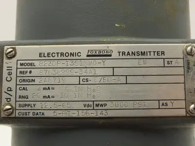Foxboro 823DP-I3S1NM0-Y Pressure Transmitter 0-10"H2O 3000psi 12.5-65VDC