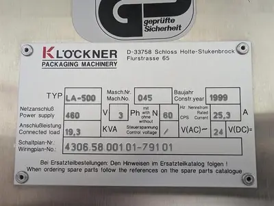 Klockner model LA-500 vertical strip packager