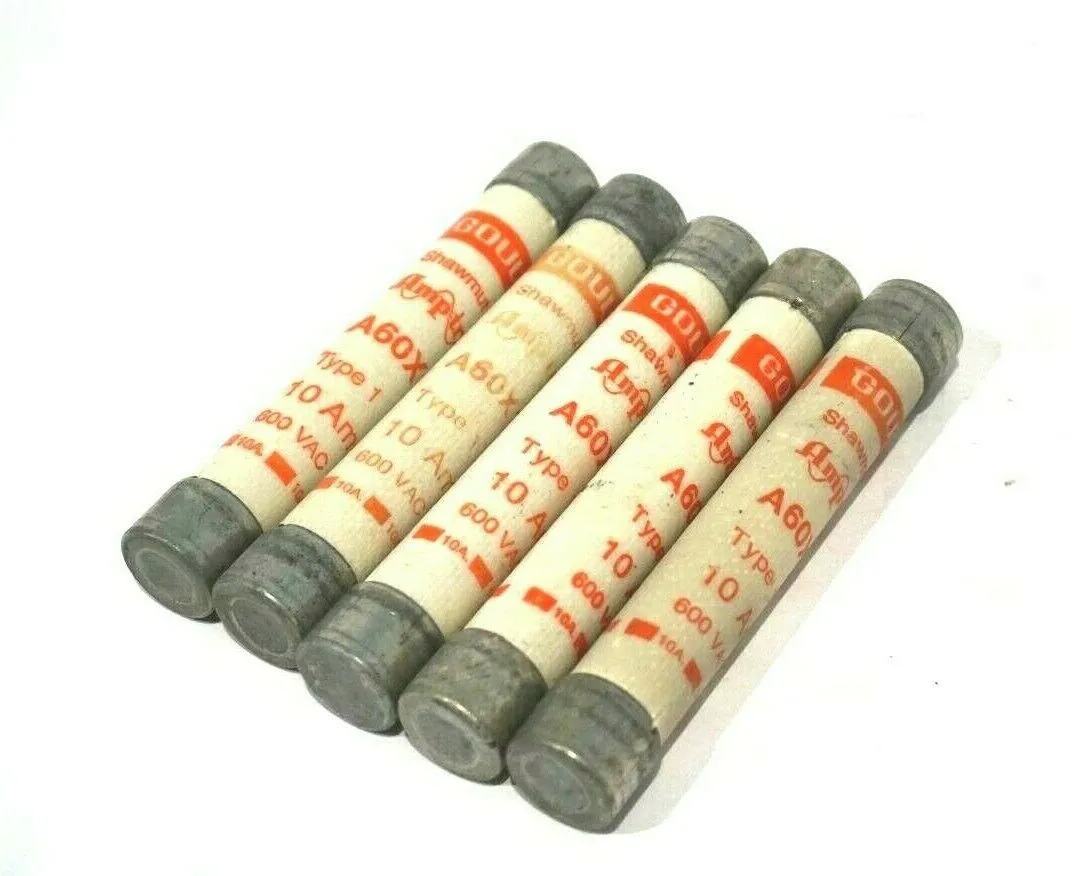 5 USED GOULD SHAWMUT A60X10 FUSES TYPE 1