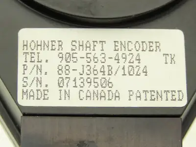 Hohner 88-J364B/1024 Hollow Shaft Encoder 1024ppr 12 Pin 1-1/8" Shaft