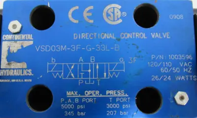 NEW CONTINENTAL HYDRAULICS VSD03M-3F-G-33L-B VALVE 1003596 VSD03M3FG33LB