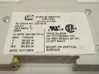 QZ-1-13-D-2-10A QZD18210 | CBI Electric QZ-1-13-D-2-10A Circuit Breaker - Used