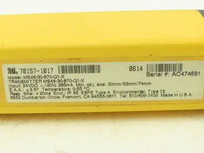 STI 70157-1017 STI MS46-30-870-Q1-X Light Curtain Transmitter 24VDC Input