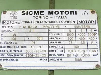 Sicme Motori 2 M 112 L2-PVA/V1-V5 Electric DC Motor Radial Fan 8kW 6000 RPM 400V