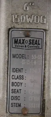 NEW MAX SEAL 53-SS-SS-SS-E-M-150 BUTTERFLY VALVE 6" 53SSSSSSEM150
