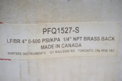 NEW WINTERS PFQ1527-S GAUGE 4" 0-600 PSI PFQ1527S