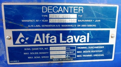 Alfa-Laval DFNX 4565 decanter centrifuge, 316SS.