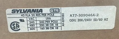 Sylvania A77-309046A-2 3-POLE CONTACTOR 208-240V COIL 4C-23
