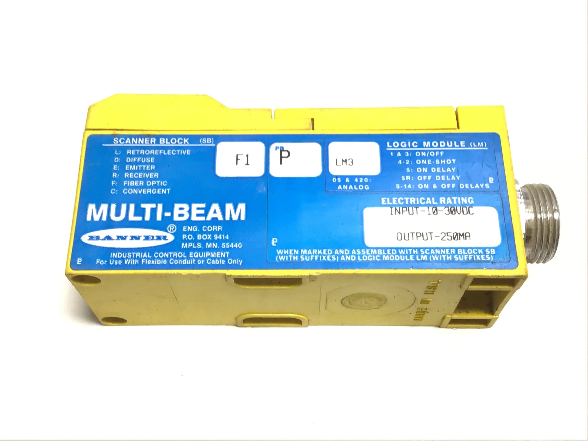 Banner F1-P-LM3 Multi Beam Sensor Input 10-30VDC Output 250MA 50/60 HZ