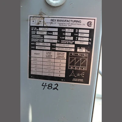 30 KVA 600 Delta - 240Y/139 Volt - 3 Phase Rex Transformer For Sale