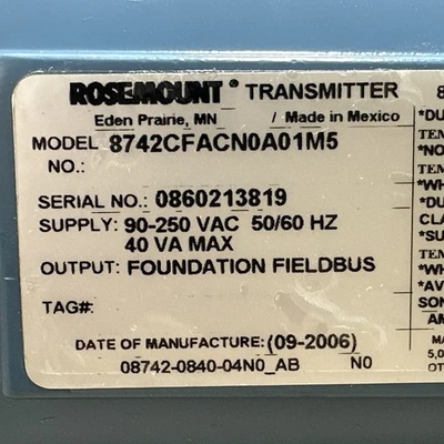 NEW Rosemount 8742CFACN0A01M5