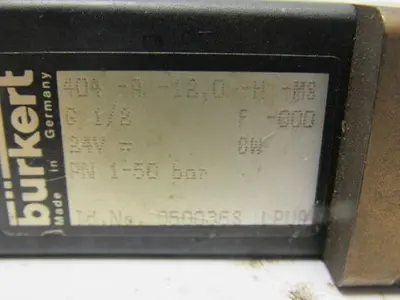 Burkert 404-A-12,0-H-M8 Solenoid Control Valve 24VDC W/1/2" NPT