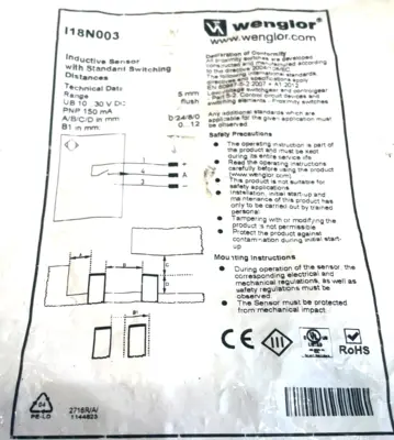 NEW WENGLOR I18N003 INDUCTIVE SENSOR