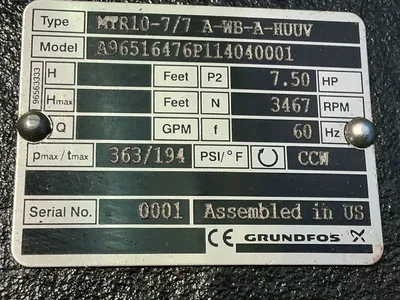 Used GRUNDFOS MTR107/7 AWBAHUUV Pumps Ohio US | HGR 24 #1289692