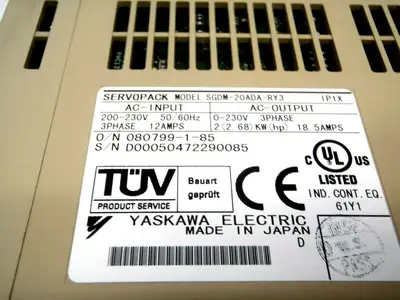 Used YASKAWA AC SERVO AMPLIFIER 12 AMP 3 PHASE 200-240VAC Servo Controller Parts | Maverick Industrial Sales #1107401